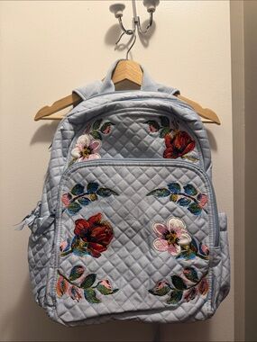 Vera Bradley Quilted Light Blue Floral Embroidered Backpack